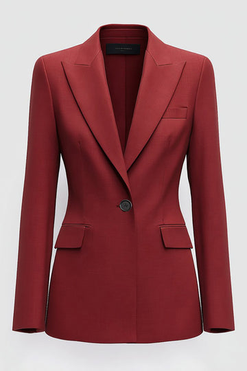 Dark Red Peak Lapel One Button Women Blazer